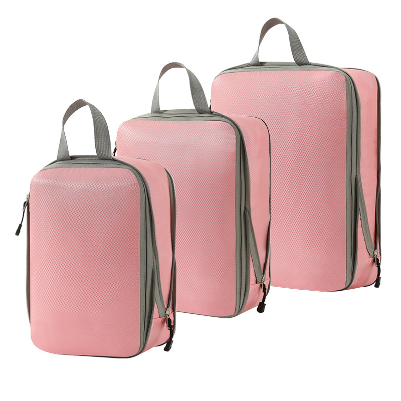 Gecomprimeerde verpakkingsblokjes Set 3-delige reiskleding organisator tas waterdichte samendrukbare koffer kleding organisator verpakkingstas: Roze
