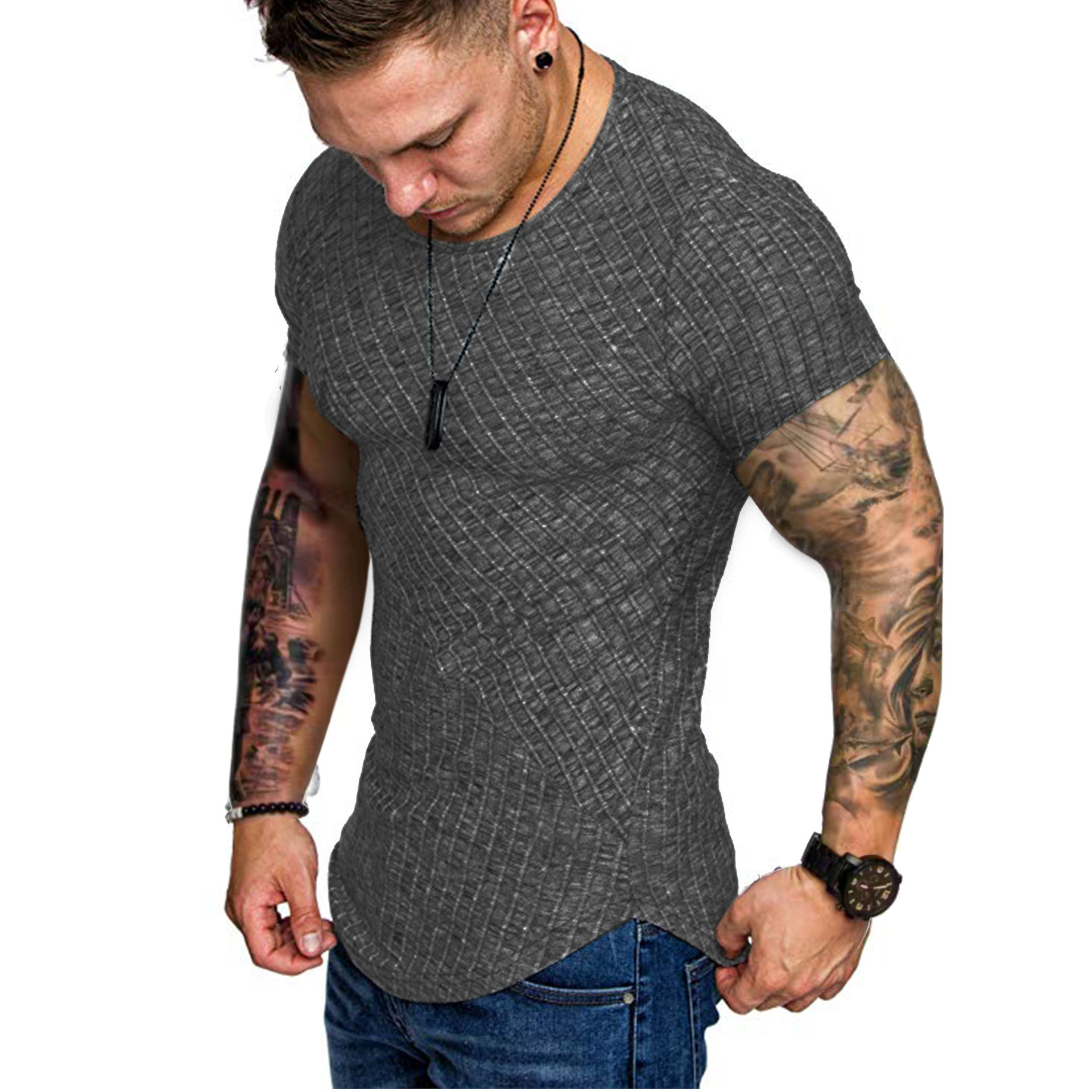 Strip Solid Color Summer pit strip solid color stitching arc hem rou... – Grandado