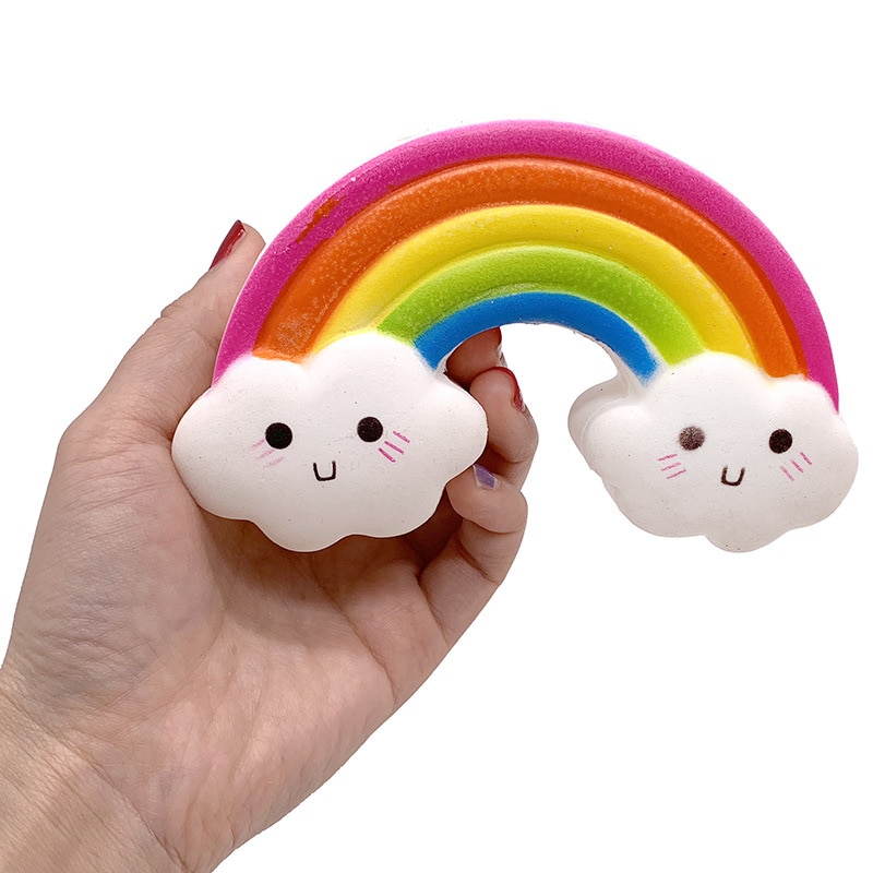 Schattige smiley regenboog squishy langzaam rijzende simulatie brood zacht geurende knijp speelgoed stressverlichting leuke collectie voor kinderen beste speelgoed