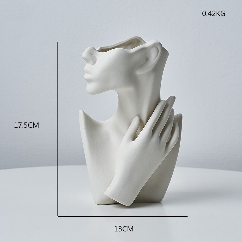 Moderne kunst abstrakt side ansikt vase hode keramisk vase tørkede blomster bord dekorasjon stue kontor dekorasjon hjem dekorasjon: En stil vase