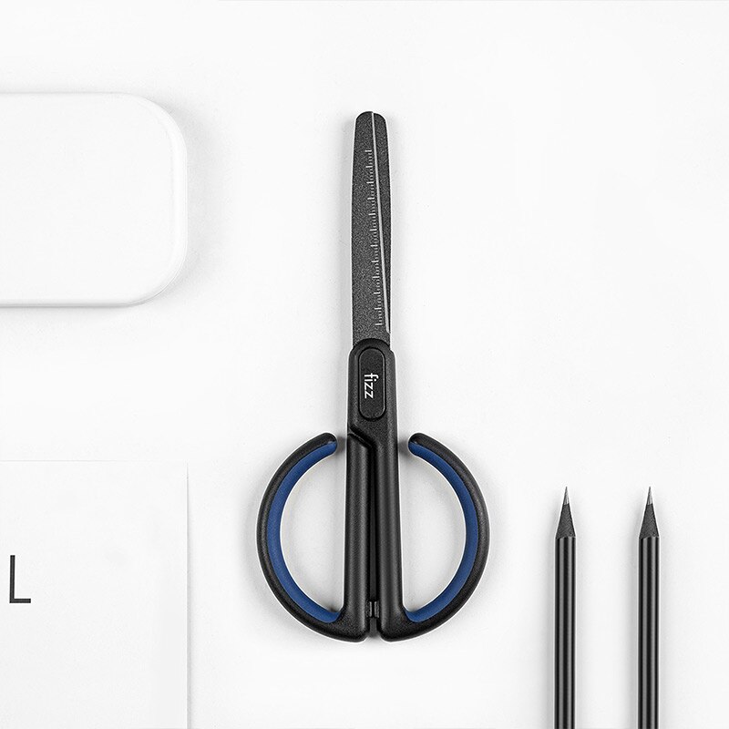 Fizz Stationery Scissors With Scale Paper Cutting Safe Rounded Stainless Steel Art Scissors Stationery Paper Cutter For Office