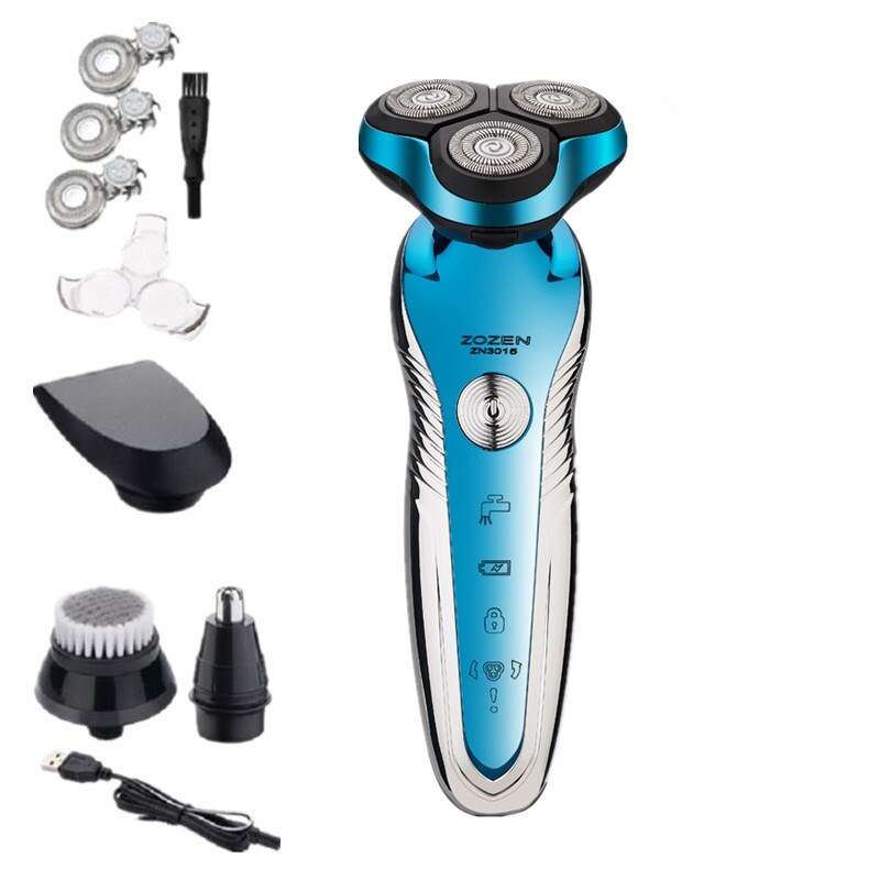 Barbeador elétrico Recarregável USB Display Digital Inteligente de Lavagem de Corpo Inteiro Barbeador máquina de Cortar Cabelo Nariz Aparador de Pêlos de Orelha: 5 IN 1 BLUE