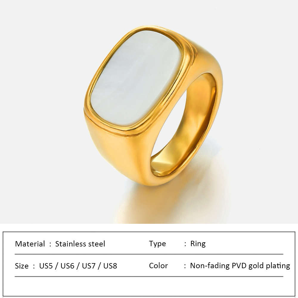 SUNIBI-Anillo cuadrado Vintage de concha para mujer, de acero inoxidable, Color oro blanco, anillo grande y grueso, accesorios de joyería para , para cena: 8 / Verde
