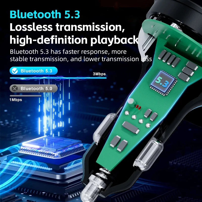 Bluetooth 5.3 fm- sendermodulator, trådløs bil, usb-hurtigopladeradapter, auto-aux-radio,  mp3- afspiller musik, håndfrit bilsæt