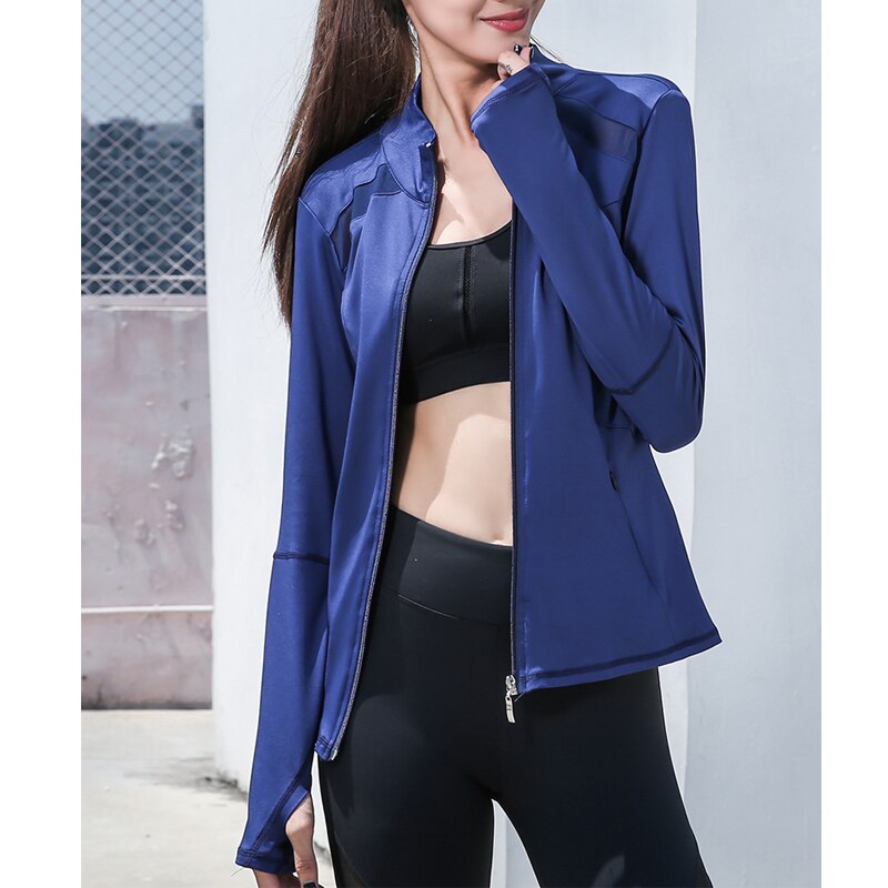 Yoga Gittergewebe-Fitnessstudio Fitness Enge Spitzen schnell-trocken Atmungsaktiv Reißverschluss Sport Mantel frauen Langarm Sport Laufschuhe jacke