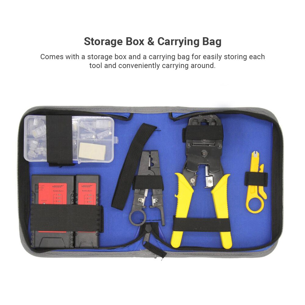 3 in 1 Network Cable Tester Set LAN Tester RJ45 Measurable Diagnose Finder Wire Test with RJ11 Plug Crimping Tool Wire Stripper