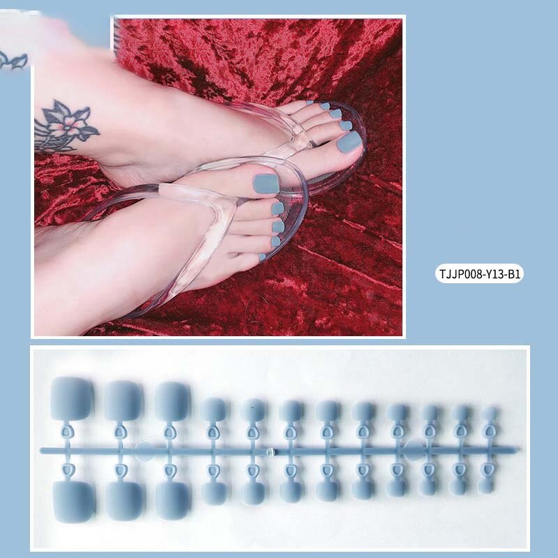 24 st tånaglar lösnaglar tryck på nageln fransk stil godis tå naglar tips konst dekor nagelkonst med lim manikyr: Tjjp 008-y13-b3
