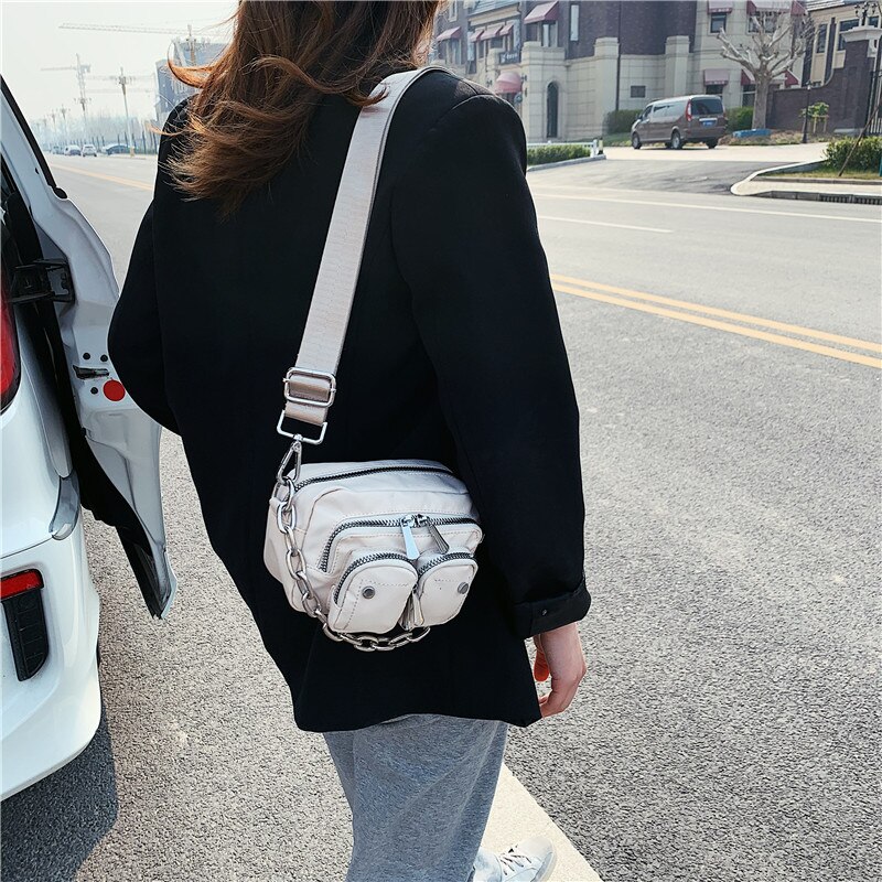 Solid Pattern Nylon Crossbody Bags For Women Mini Black Shoulder Messenger Handbags Female Chain Phone Multi-pocket Purses