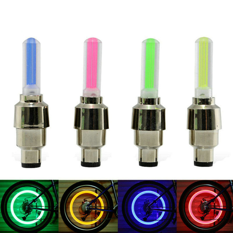 2 stuks Fietslicht Wiel Ventieldopjes Licht MTB Spaken LED Licht Roze/Groen/Blauw/Geel fietsen Accessoires met Batterij