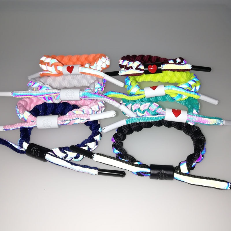 Holographic Reflective Peach Heart Bracelet Couple Color Changing Bracelet Man and Woman Students Safety Hand-Woven Bracelet