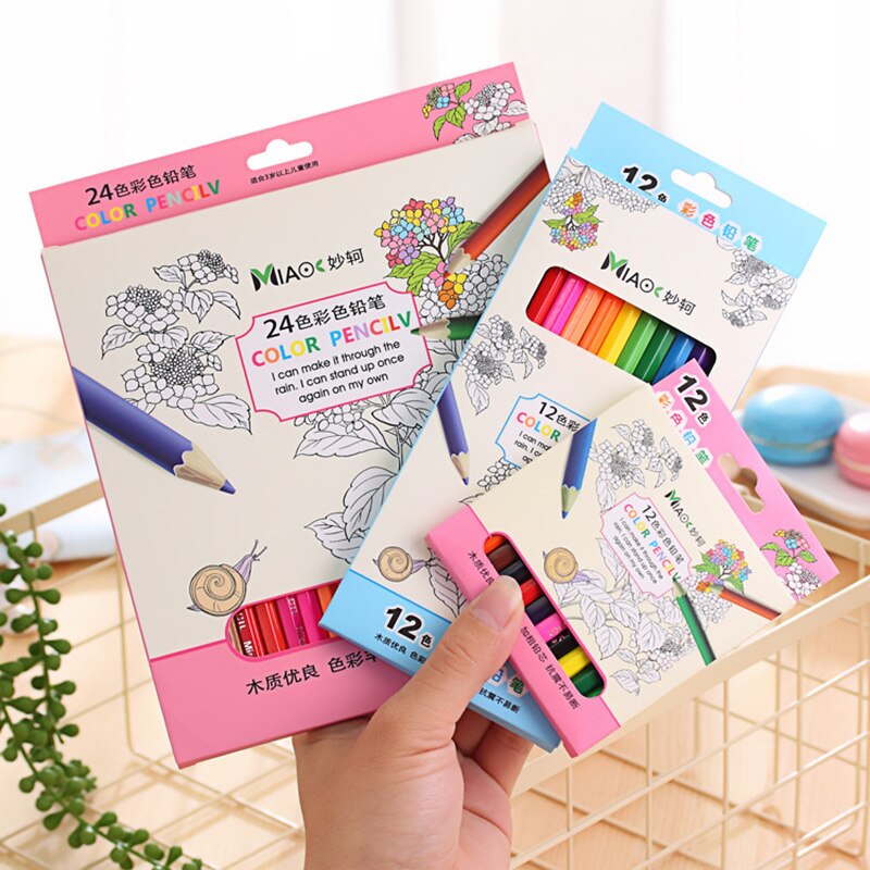 12/24 Color Children Drawing Pencil Sketch HB Painting Pencils Stationery Supplies Small and Long