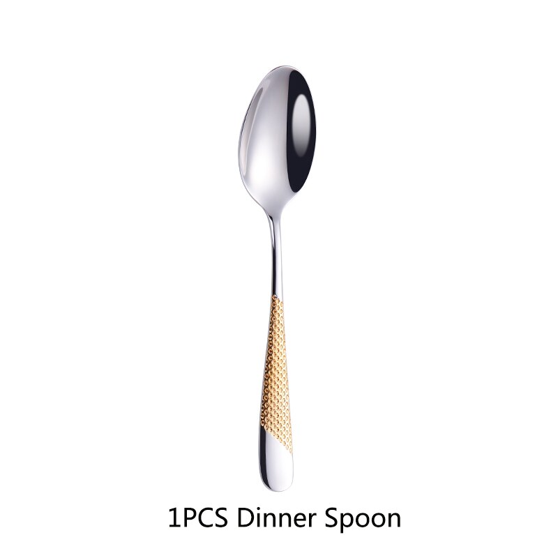 304 Stainless Steel Luxury Flatware Cutlery Set Silver Kitchen Tableware Set Dinnerware Fork Spoon Knife Western Gold Dinner Set: 1pcs Gold Spoon