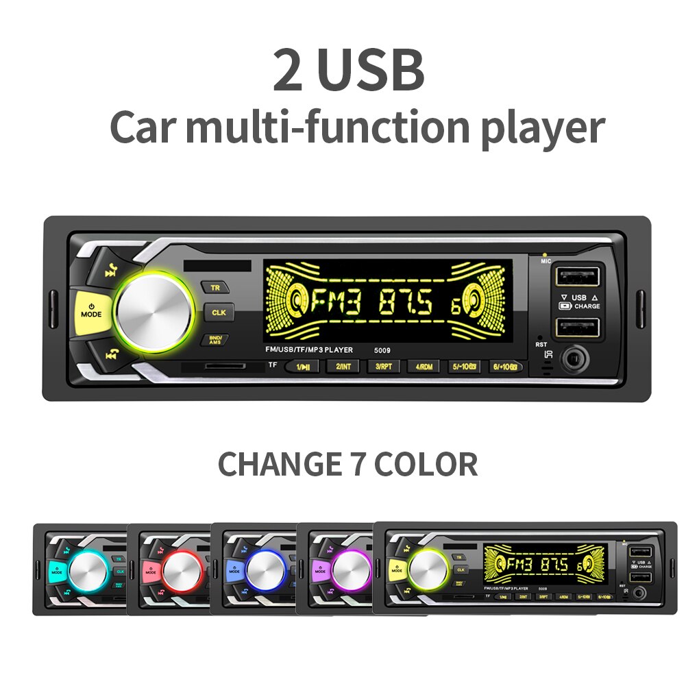 12V Multifunctionele Bluetooth Voertuig 7 Kleur Keylight Auto MP3 Speler MP3 Speler Aux Stereo Fm Radio Dual Usb In-Dash