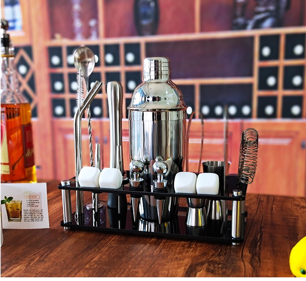 Bartender Kit， 21-Piece Whiskey Stone Cocktail Shaker Set Acrylic Stand， For Mixed Drinks Martini Bar Tools Set Stainless Steel