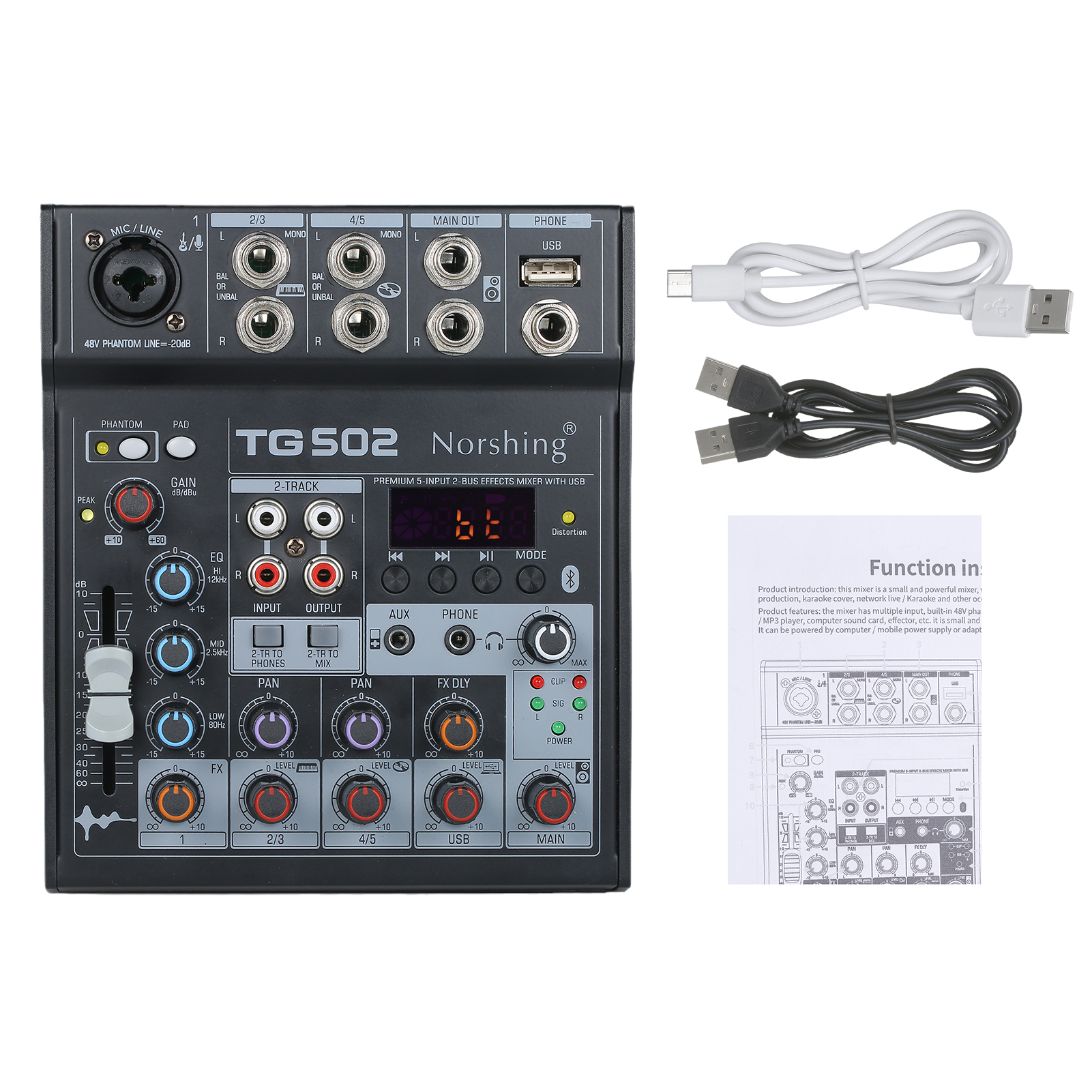 Norshing TG 502 Audio Mixer 4 Channel Stereo Sound Board Console System USB BT Digital Audio Signal Processor