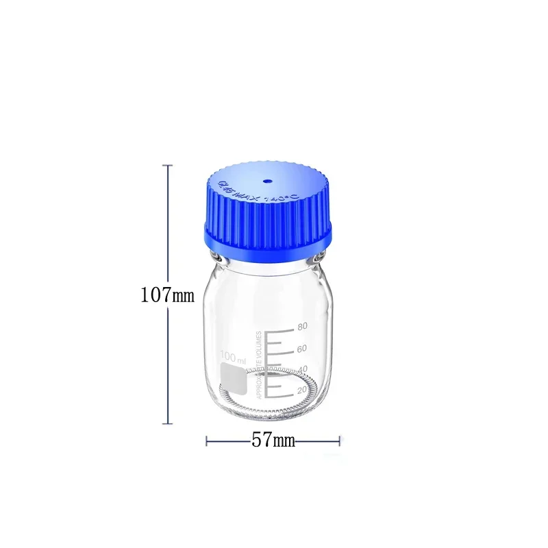 Botellas de almacenamiento de medios de vidrio redondas graduadas, color marrón/transparente, 25-1000ml, con tapas de tornillo GL45 azules para líquidos reactivos de agua de laboratorio, 1 Uds.: Amarillo claro