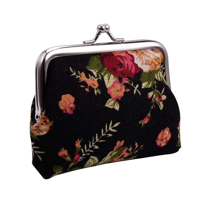 Canvas Hasp Purse Key Coin Wallet Bag(black)