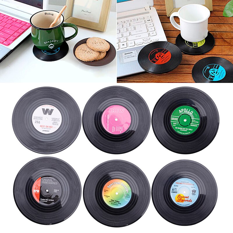 Mode Vinyl Silicone Record Retro Type Onderzetters Cup Mats 6 Stks/set