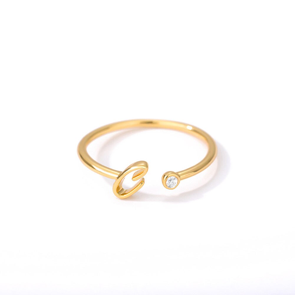 Rvs A-J 10 Brieven Ringen Voor Vrouwen Tiny Wedding Ring Alfabet Crystal Initial Ringen Vinger Sieraden Accessoires: 3