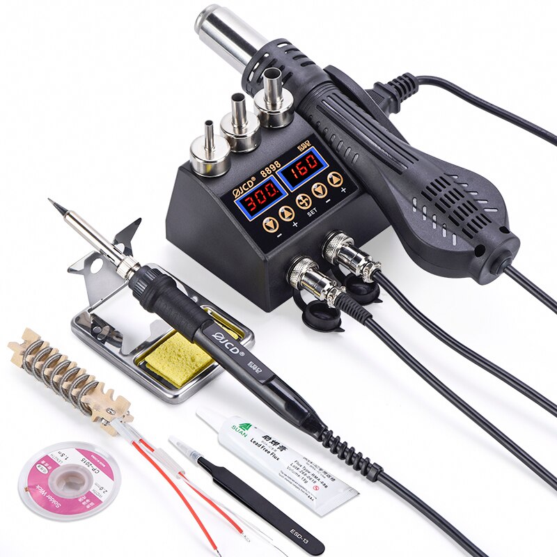 2 IN 1 Soldering station Digital Display 750W air SMD BGA Welding Rework station Adjustable temperature solder repair tools: Brown / 220V EU PLUG