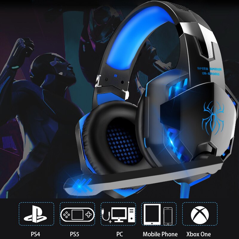 För pc  ps4 laptop surfplatta telefon gamer hörlurar med led ljus dator gaming headset kan justera volymkontroll mikrofon musik hjälm