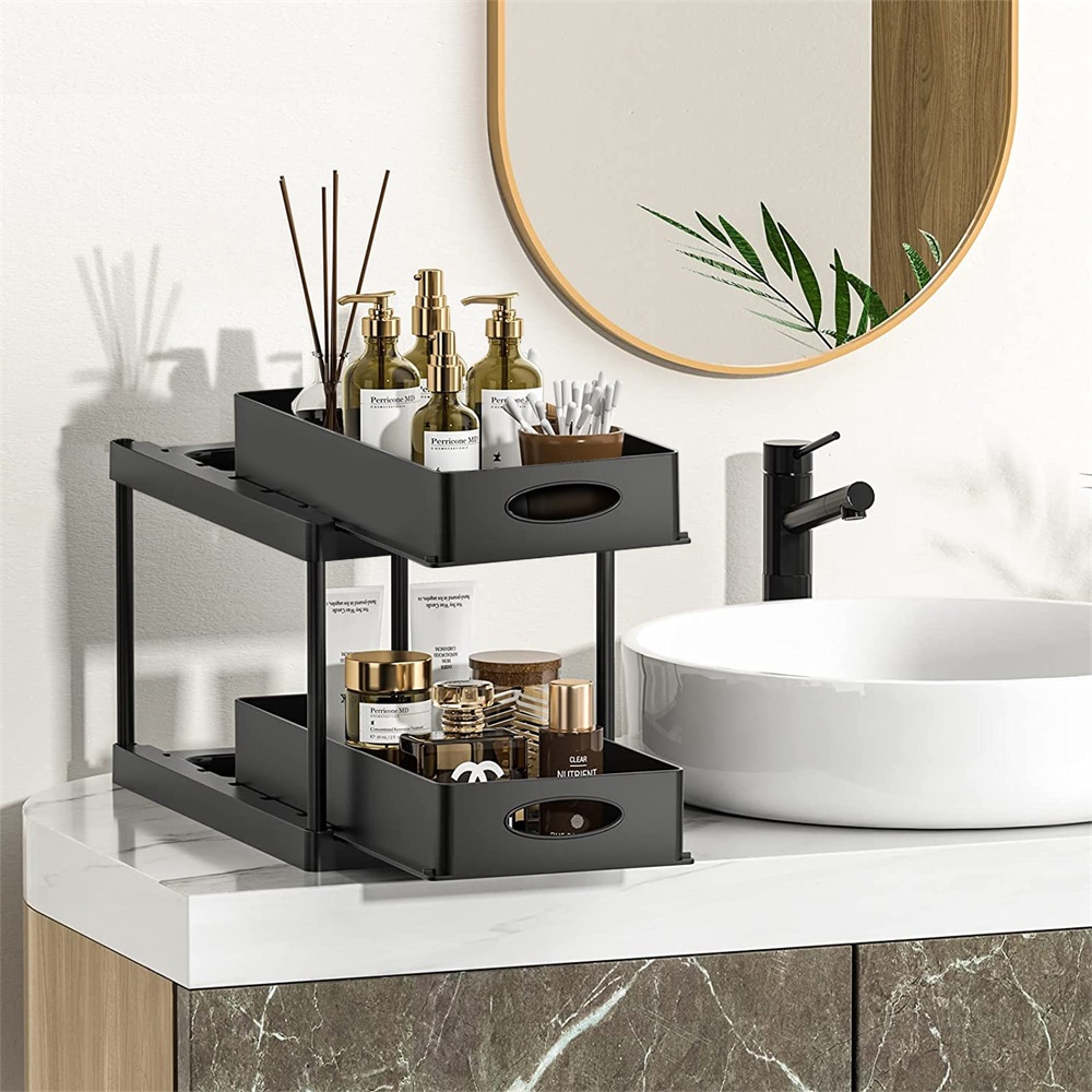 Küche unter der Spüle, Organizer, Aufbewahrungsregal, 2-stufiger Shampoo-Reinigungsmittelschrank, Gewürzregal, Badezimmer-Kosmetik-Aufbewahrung: Licht Grün