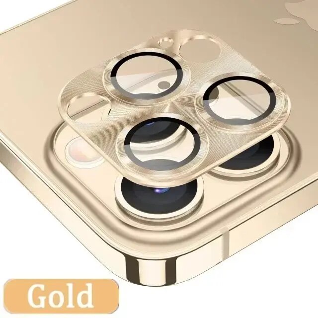 Metall Kamera Objektiv Glas Schutz Für iPhone 11 12 13 14 15 Profi Max Mini 14Plus 15Plus Ultra hoch Definition glas Zurück Objektiv: Gold / bündeln2