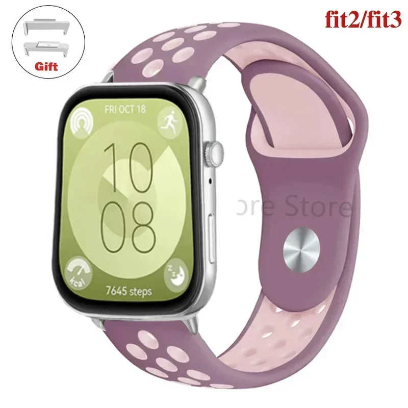 Sportband voor Huawei Watch FIT 3-band Siliconen waterdichte smartwatch ademende riem voor Huawei Watch fit 2 correas Horlogebanden: Donkerblauw Zwart