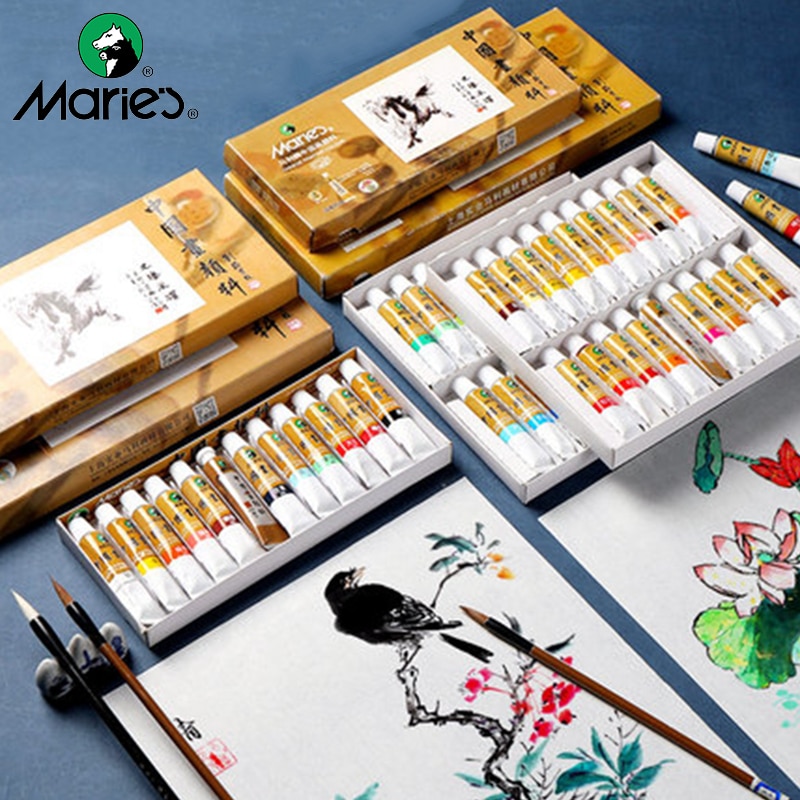 Maries kinesiske maleri pasta pigment akvarel maling 5/12ml 12/18/24/36 farver blæk maleri begyndere tegning kunstforsyninger
