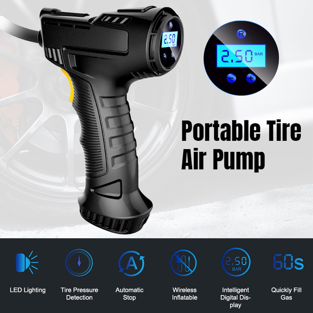 120W Tragbare Auto Reifen Pumper Wiederaufladbare Drahtlose Aufblasbare Pumpe Digital Anzeige Luftpumpe Automatische Reifen Inflator Ausrügestochen: kabellos Luft Pumpe
