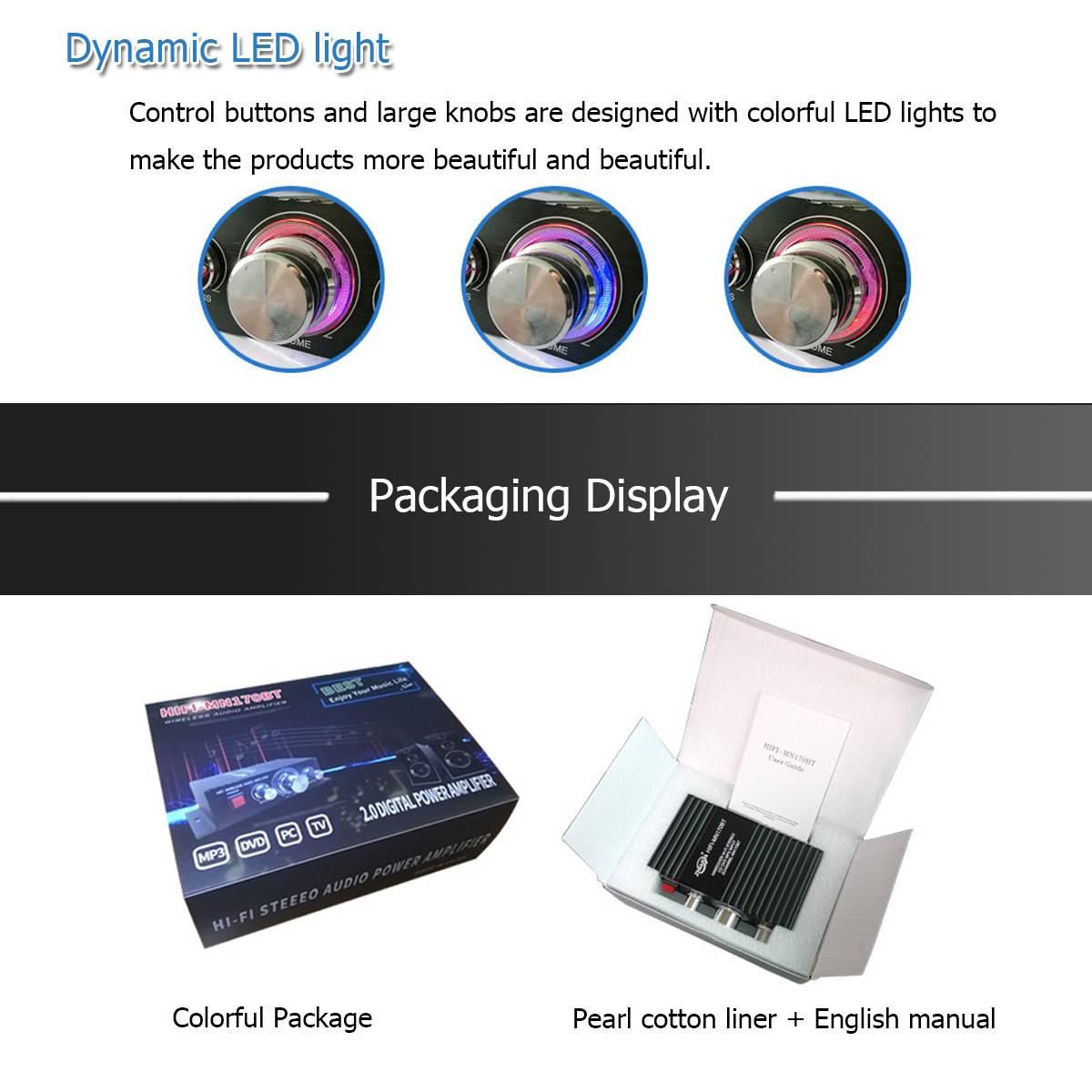 400W Stereo Hifi Car Home Subwoofer Amplifier Amp Sound Speaker bluetooth 4.2+EDR Audio LED