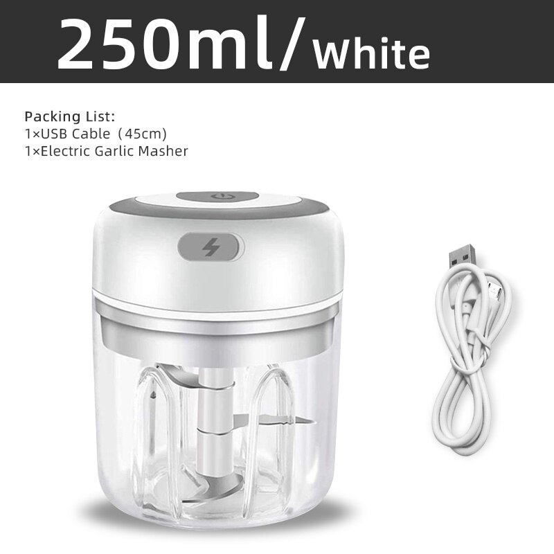 Elektrisk håndmixer 2 in 1 minihakker piskeris æggepisker 3- hastighedskontrol køkkenblender usb trådløs hvidløgsmasker: 250ml vægt