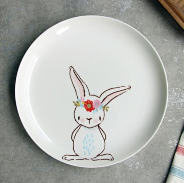 Noolim 1pc 8 tommer keramisk middagstallerken kanin dyr middagsretter pasta bøf desserttallerkener fint benporcelæn køkkengrej: E
