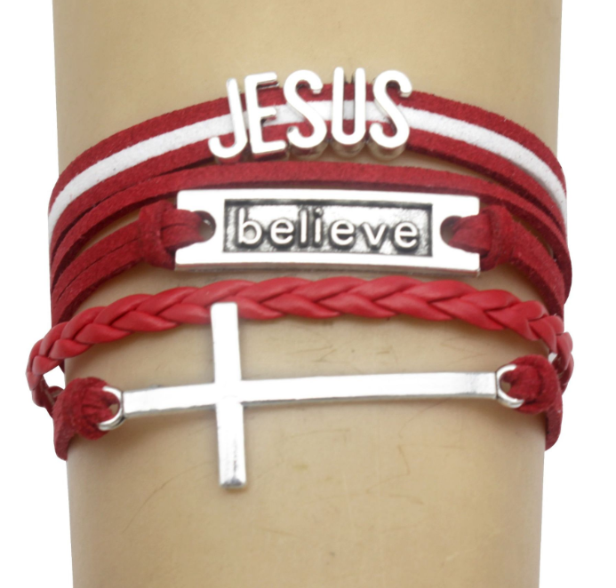 Kruis Van Jezus Armband Jesus Fish Christian God Jezus Jewelrychristian Religieuze Sieraden Armbanden: Bordeauxrood