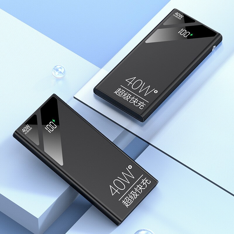 20000mah em dois sentidos de carregamento rápido power bank pd40w display digital bateria externa embutida em cabos com lanterna para iphone mi: Black