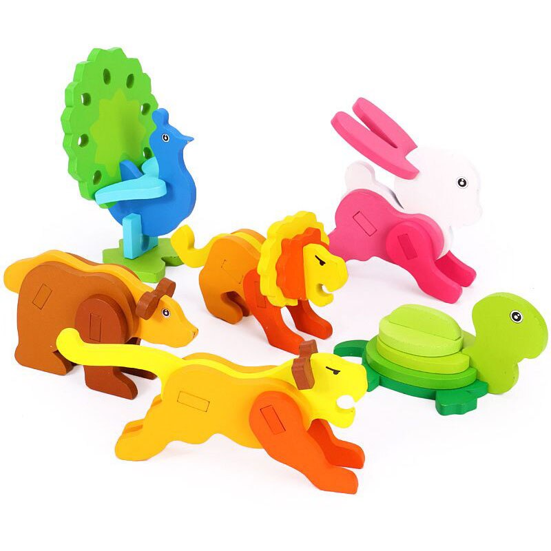 3D Three-dimensional Wooden Animal Jigsaw Puzzle Toys For Children DIY Baby Kids Handmade Wooden Toys Animals Puzzles