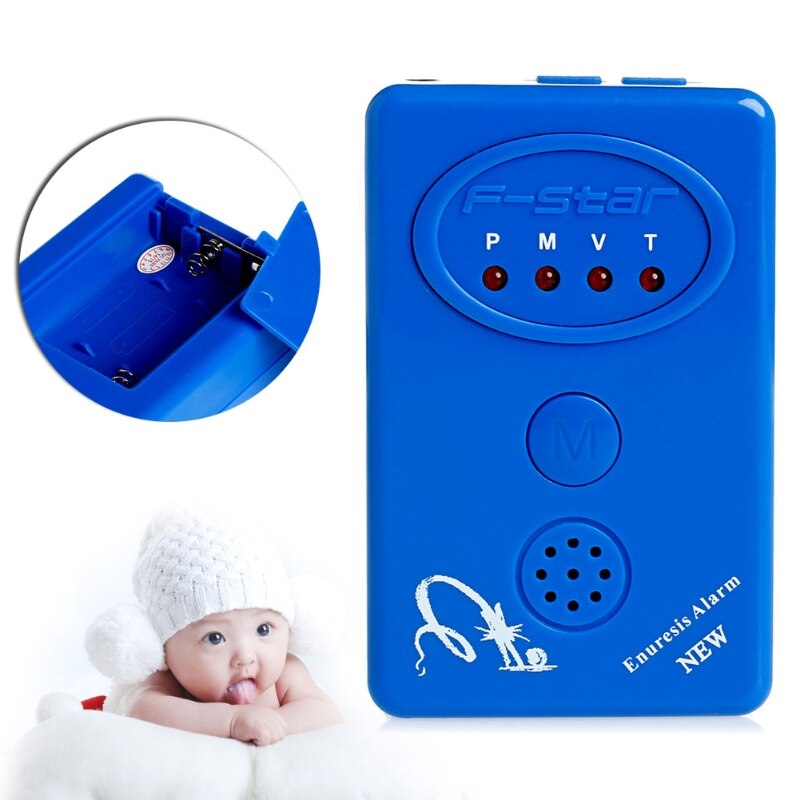 Top blå sengevædningsenuresis voksen baby urin sengevædningsalarm +sensor med klemme
