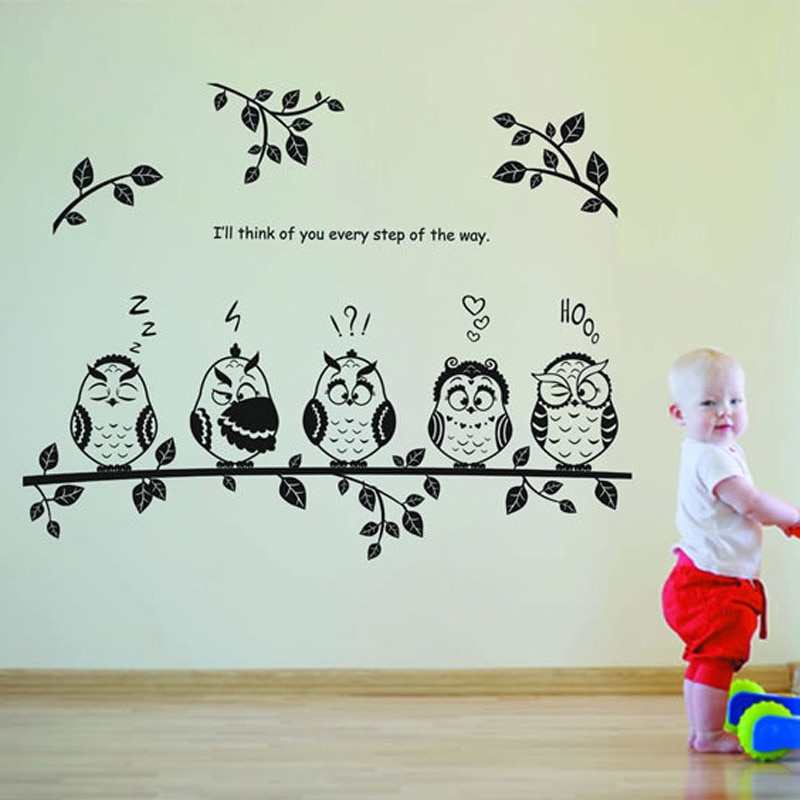 Cartoon uilen op boom muurstickers voor kinderkamer vinyl huisdecoratie muurschildering verwijderbare sticker takken dieren stickers op de muur