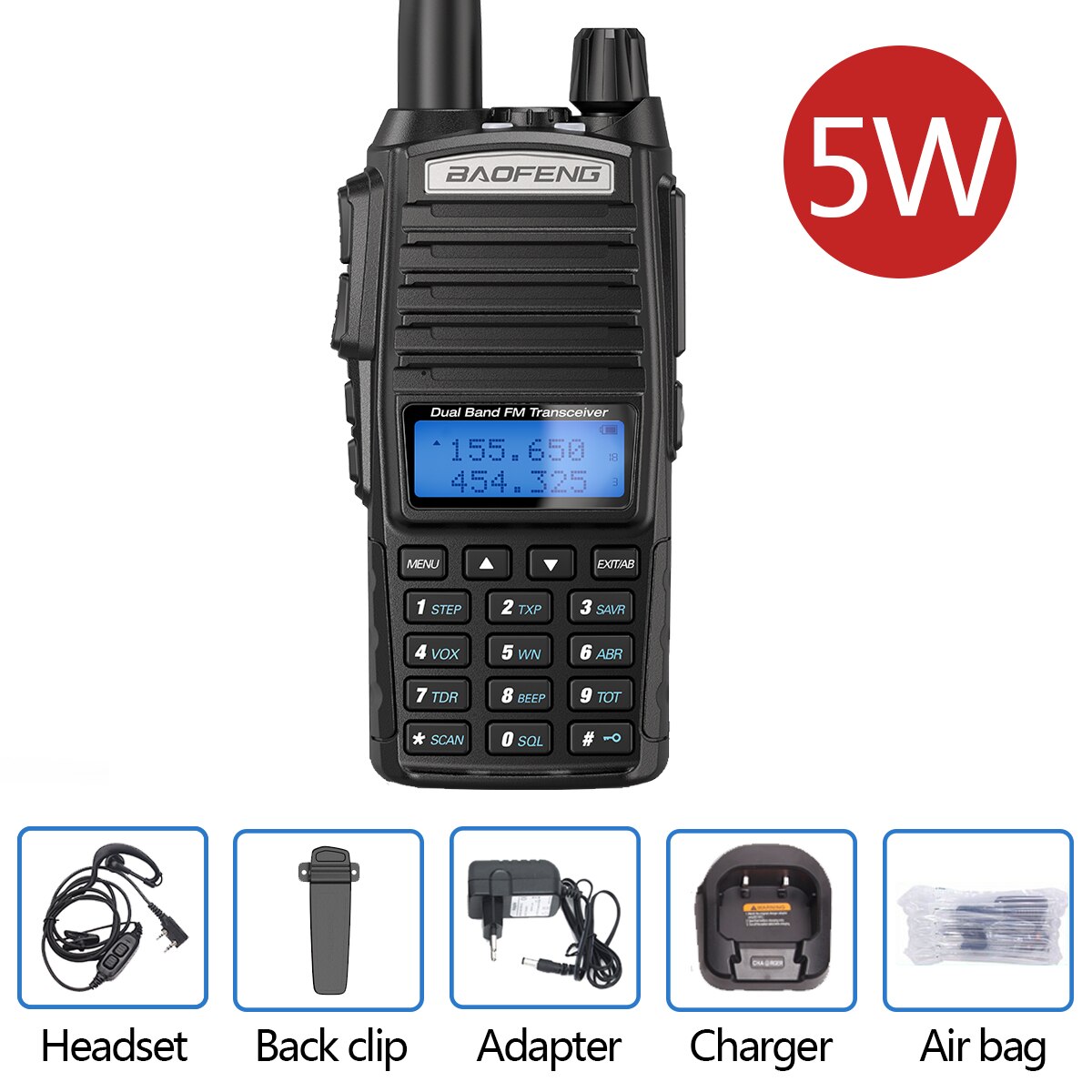 BaoFeng UV-82 walkie-talkie 5W VHF UHF Baofeng podwójny PPT UV 82 dwukierunkowe Radio 10 KM Baofeng UV82 Transceiveruv UV9R UV5R Ham Radio: 5W with bag