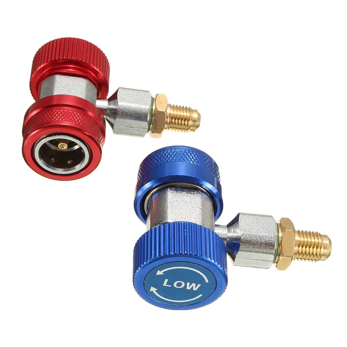 Low/High R134a Quick Connect Adapter Quick Coupler 90 Degree Valve Core Brass Adapter for A/C Manifold Gauge