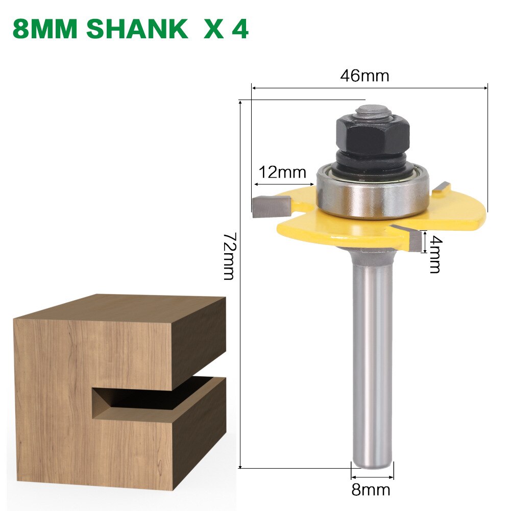 1pc 1/2 &quot; 1/4 &quot; 6mm 8mm 12mm skaft fræser træskærer rille samling samling fræser bit sæt træ fræser værktøjer til snedkerarbejde: 8 mmx 4