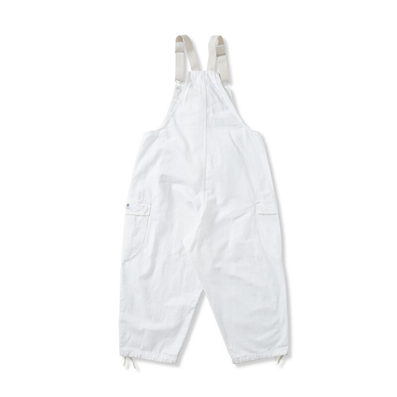 Estilo Safari. Mono de Babero con bolsillos para hombre, ropa de calle, monos holgados, pantalones de trabajo con pechera de pierna ancha de Color sólido: L / Blanco