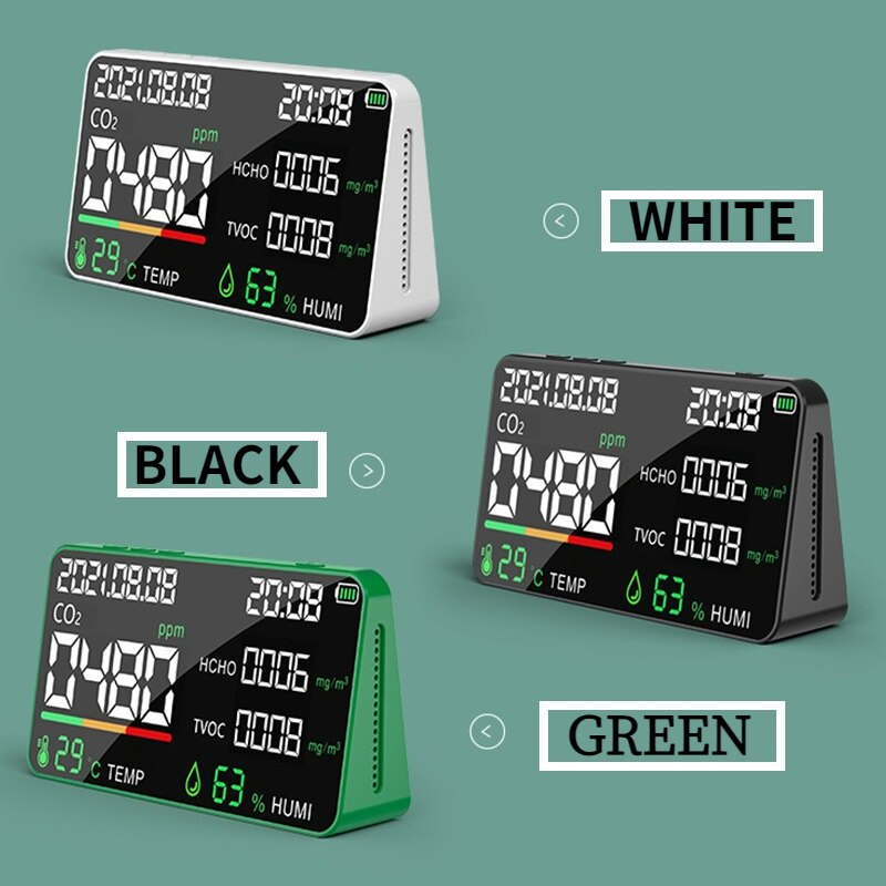 6 IN 1 Air Quality Detector CO2 Meter CO2 Tester Carbon Dioxide TVOC HCHO Temperature Humidity Infrared semiconductor detector