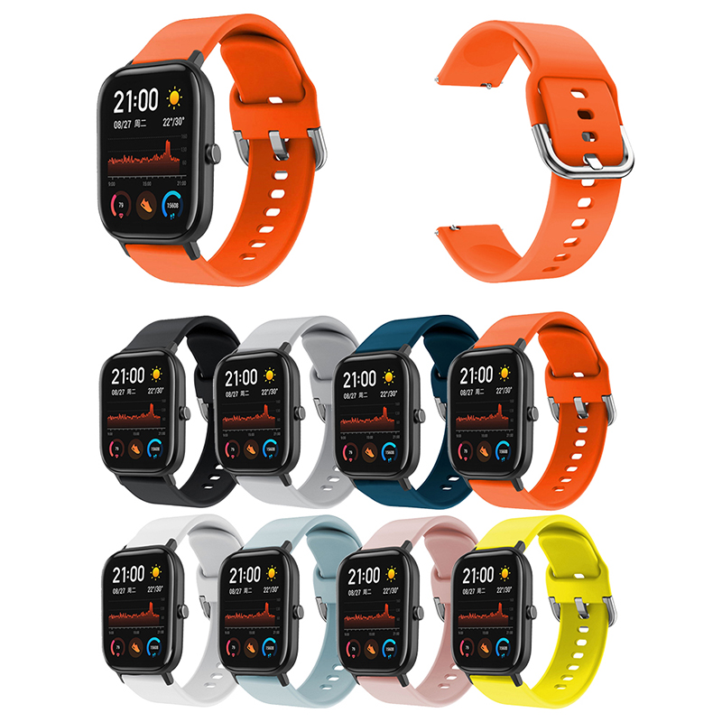 Ranneke huami amazfit gts 20mm älykellohihna monivärinen silikonihihna litteä pää puhdas väri älykäs rannekorun hihna