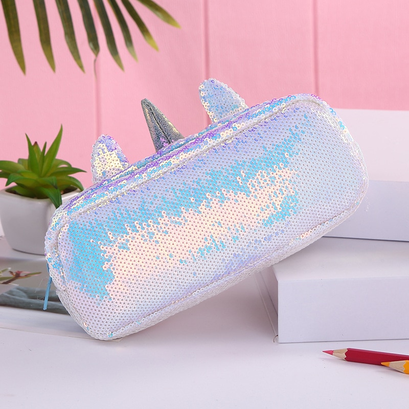 Estojo escolar com lantejoulas, estojo para escola com kawaii, material escolar