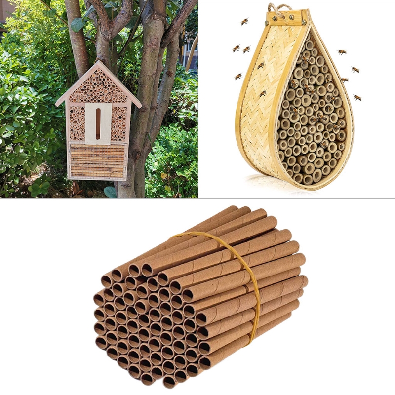 50Pcs Bee House Tubes Refill Paper Tube Liners for Insect Nest Beehive House Garden Pollinator Paper Stick