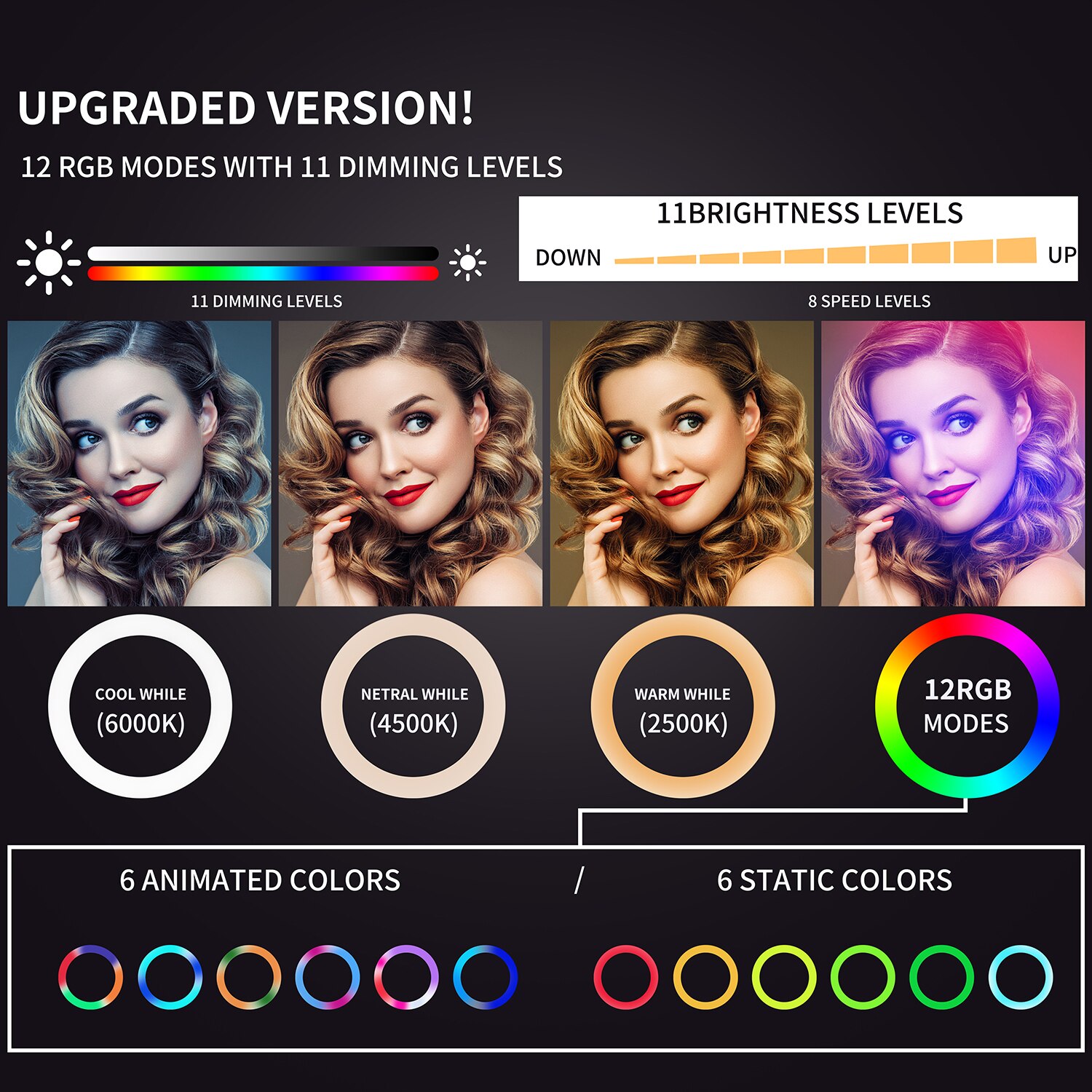Fotografering selfie lys 26cm 33cm ring rgb lampe med lang arm desktop tablet til telefon video live overhead skydning manicure