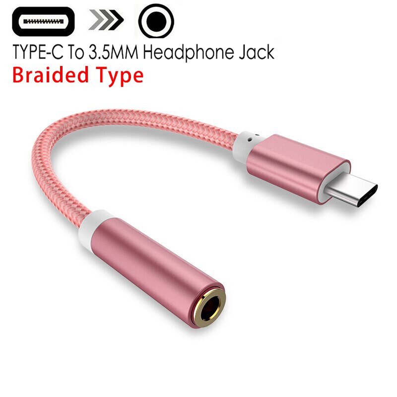 Type C naar 3.5mm Jack Koptelefoon Kabel USB Type-C 3.5 AUX Hoofdtelefoon Adapter voor Huawei Mate 10 p20 Xiao mi mi 6 6X mi X 2s een plus: pink