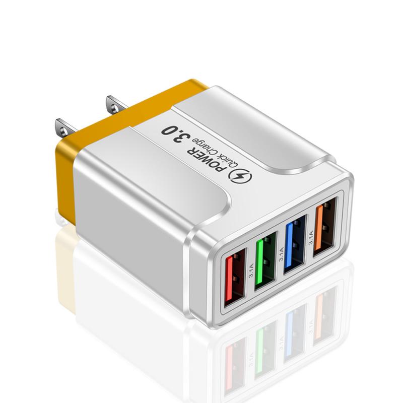 Mobiele Telefoon Reizen Opladen Hoofd Voor Iphone 12 Xiaomi Huawei Tablet Draagbare Eu/Us/Uk Plug 3.1A Vlinder 4 Usb Lader: orange US