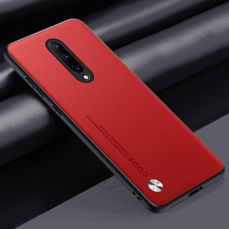 Luxe PU lederen tas voor OnePlus 7 Pro 7Pro Achterkant Matte siliconen Schokbestendig Volledige bescherming Telefoonhoesje voor One Plus 7 Pro: ABS / Rood